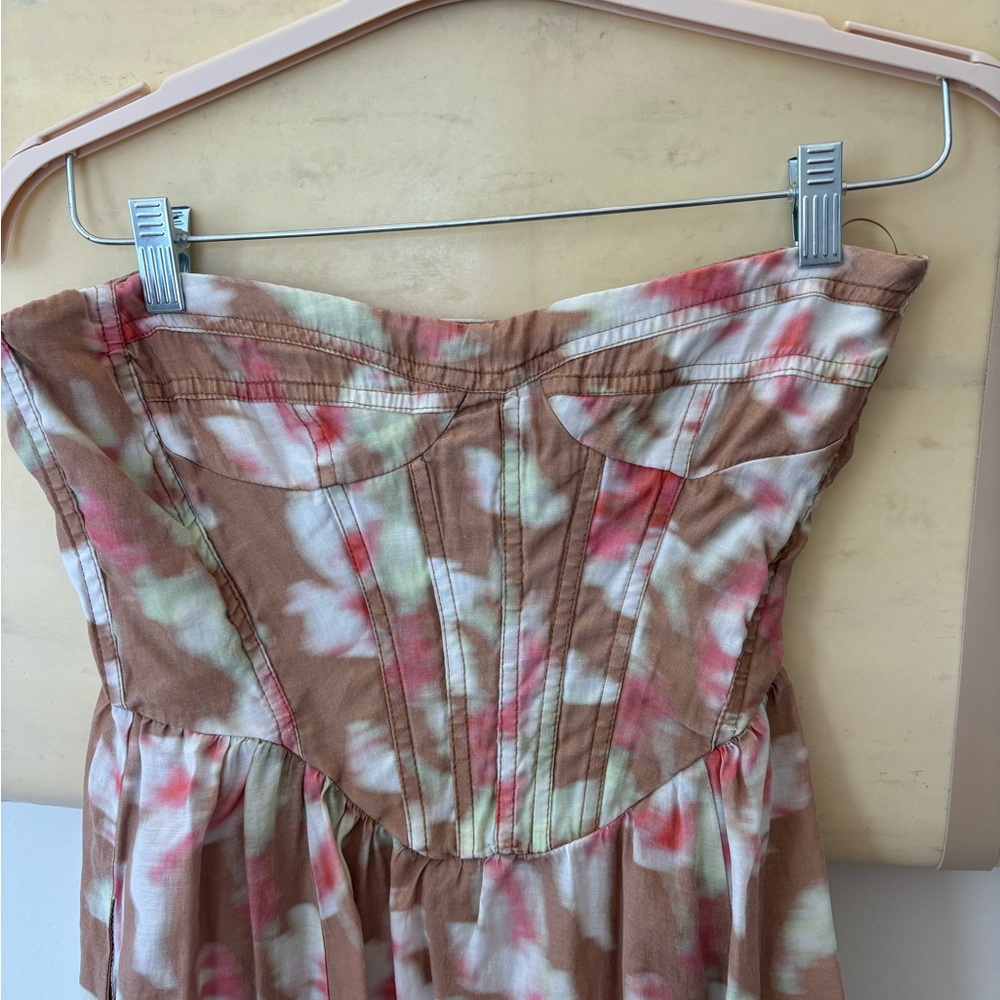 Bardot Strapless Floral Maxi Dress in Beige and Pink - Picture 6 of 10